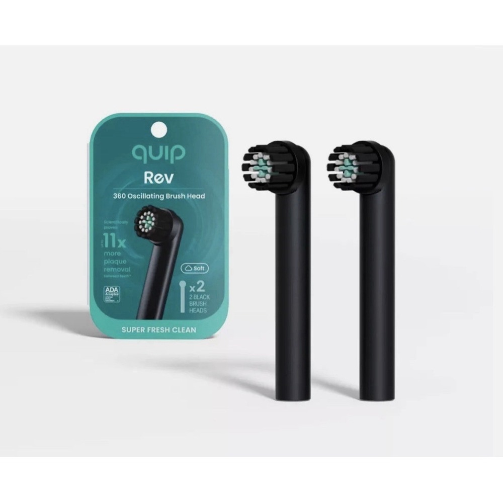 Quip 360 Oscillating Electric Soft Black 2 Toothbrush Compact Heads Refill